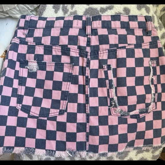 Free People Pink and Blue Checkered Denim Skirt - Picture 4 of 7